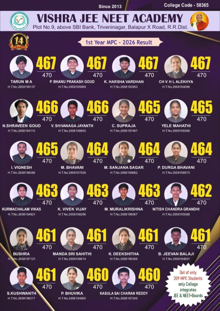 VISHRA JUNIOR KALASALA - 2026 JEE NEET Mains Results