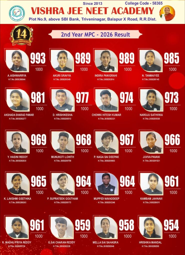 VISHRA JUNIOR KALASALA - 2026 JEE NEET Mains Results